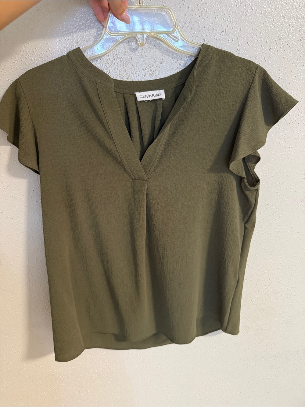Calvin Klein Olive Flutter Sleeve V-Neck Blouse